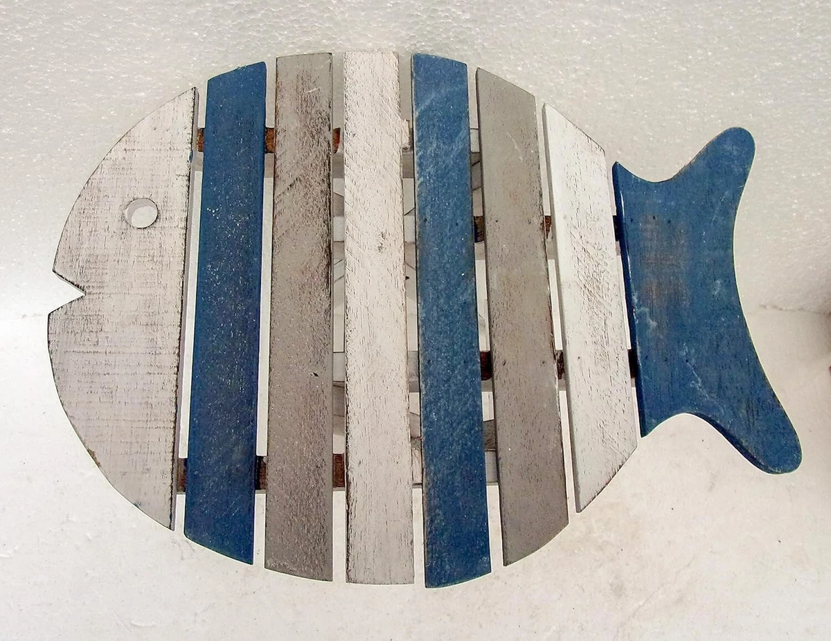 Folding Rustic Fish Table Blue Grey White Shabby chic Table Folding Boho Table