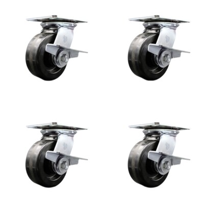 5 Inch Phenolic Caster Set with Roller Bearing 4 Brake and 2 Swivel Lock SCC