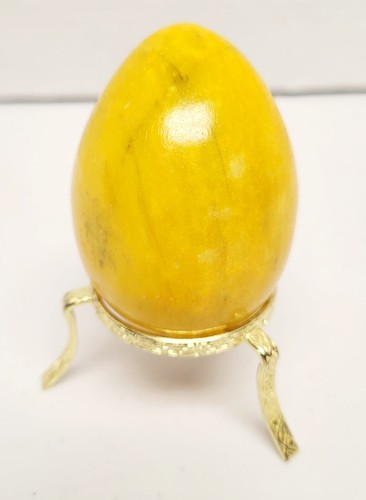 Yellow Polished Decor 7.4 Oz Ounce Egg Shaped Paperweight with Stand 3.5in Tall - Picture 2 of 5