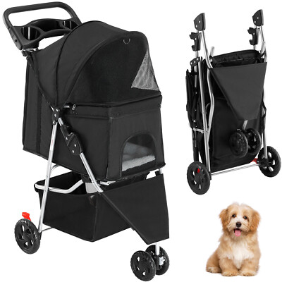 3-Wheels Outdoor Pet Travel Stroller for Small Dogs and Cats with Safety Brake
