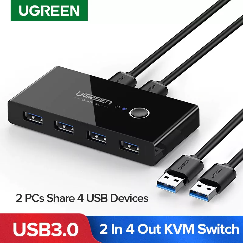 UGREEN USB 3.0 Switch 4 Port USB Switch Selector 5Gbps High-Speed  Peripheral Sharing Switcher for 2 Computer Share Mouse Keyboard Compatible  with