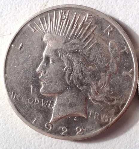 1922 P  Peace Dollar  Nearly Uncirculated Very Nice Coin With Toning On Back