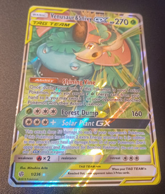 Pokemon Sun and Moon Cosmic Eclipse Venusaur & Snivy GX 1/236 Near Mint