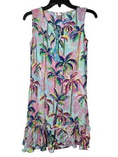 Stella Parker Multicolor Palm Tree Sleeveless Mini Dress Medium Beach Resort