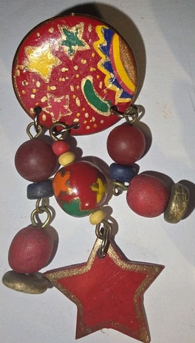 Vintage Boho Southwestern Star Earrings Hand Painted Celestial 1990s 80s Funky - Picture 5 of 6