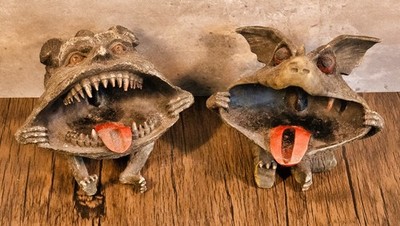 Enesco Big Mouth Grotesque Gargoyle Imp Smoker Ashtray  Set Gothic ETT Taiwan