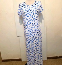 Michael Michael Kors Blue White Abstract Knit Scoop Neck Maxi Dress Sz M