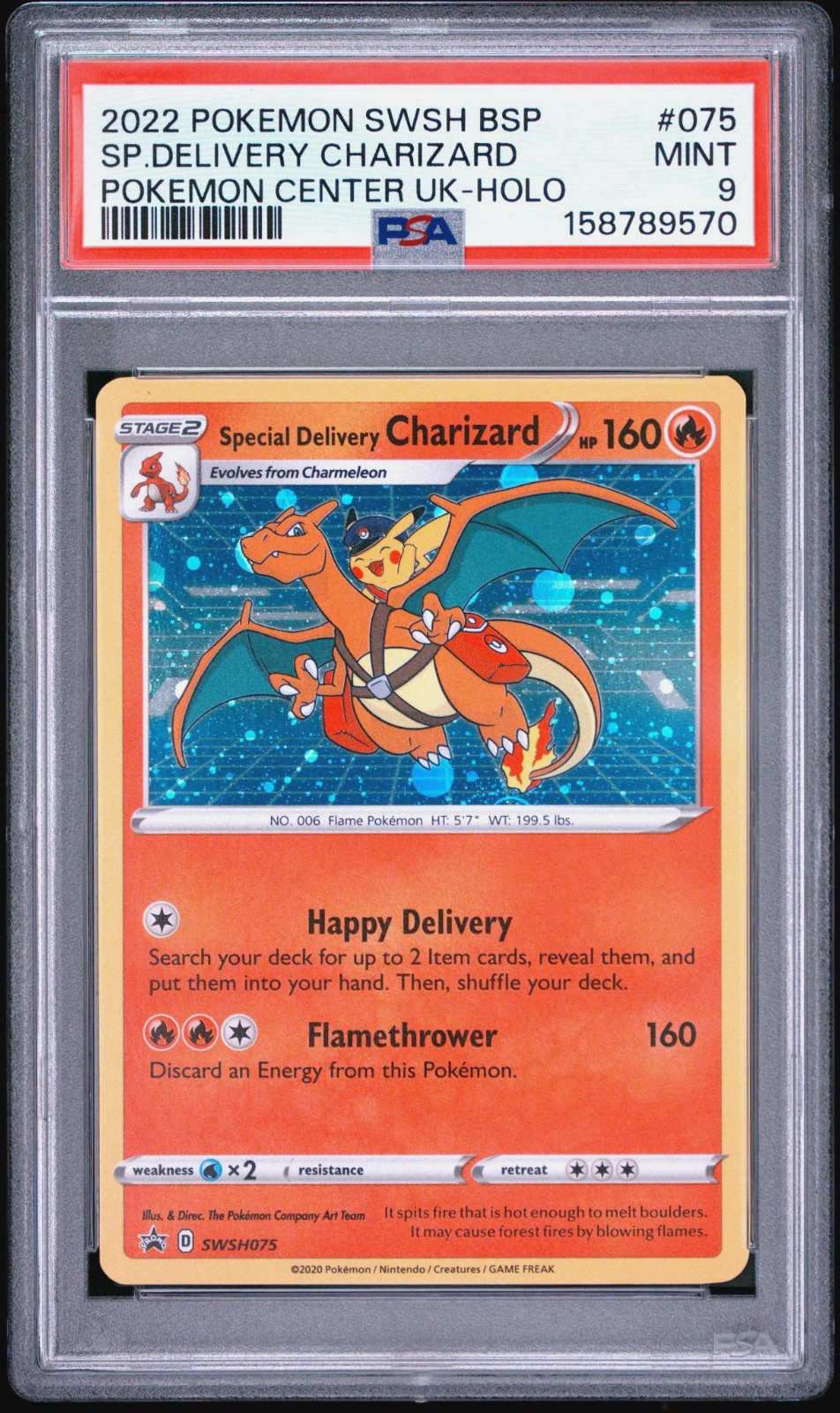 POKEMON SP.DELIVERY CHARIZARD 2022 SWSH BSP PM CNTR UK-HOLO PSA 9 *GALAXY SWIRL*