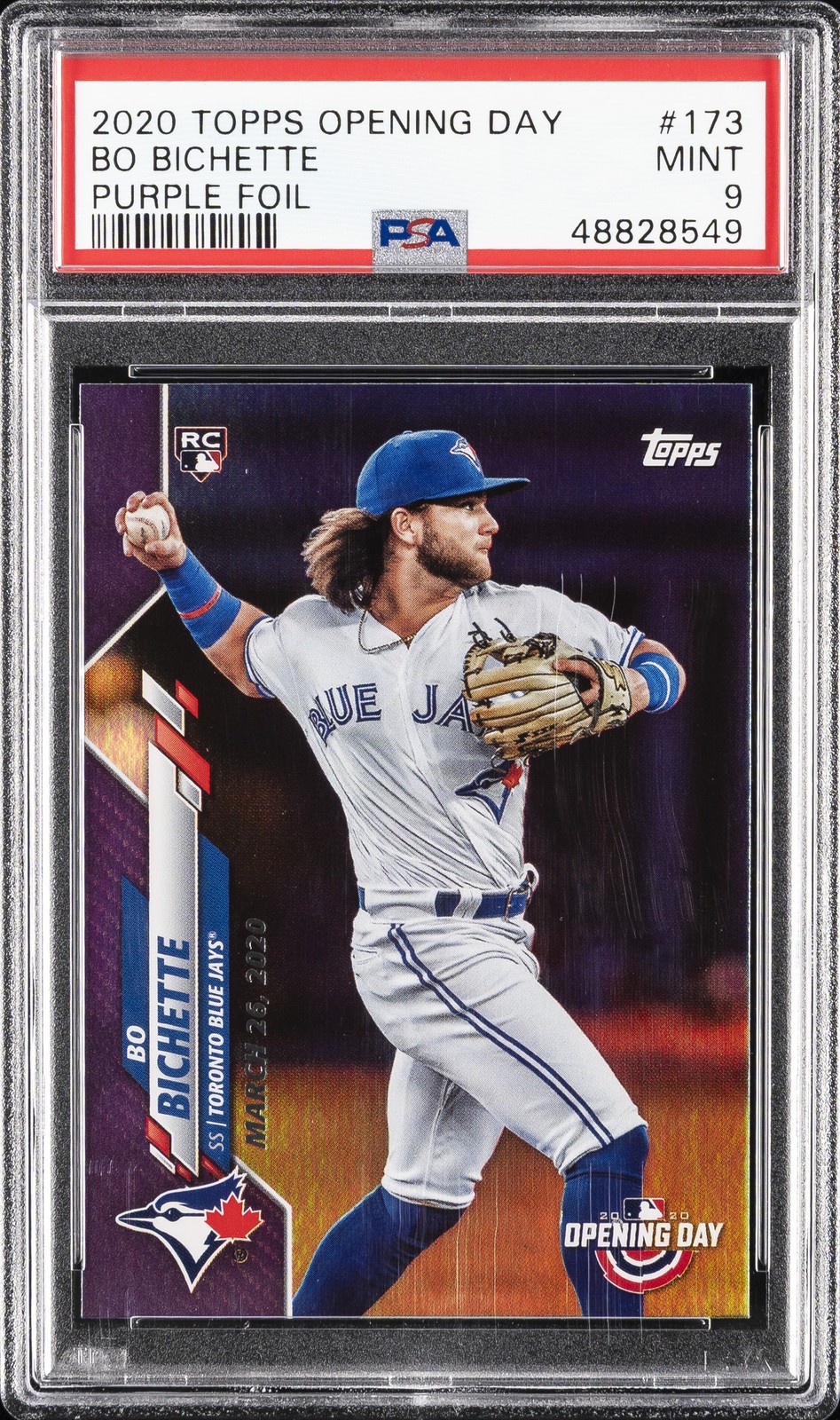 2020 TOPPS OPENING DAY PURPLE FOIL #173 BO BICHETTE ROOKIE RC PSA 9