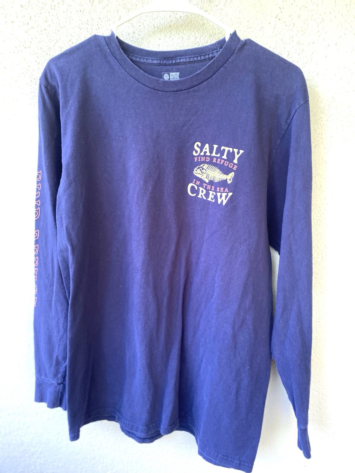 Salty Crew Men's Navy Find Refuge Graphic Cotton Long Sleeve T-Shirt M