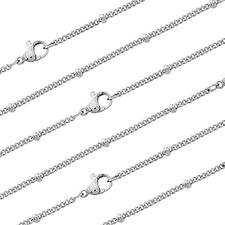 12Pcs 20" Stainless Steel Satellite Beaded Necklace Chains Curb Link C
