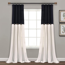 Linen Button Window Curtain Panel, Single, 40" W X 95" L, Black  off White - Co