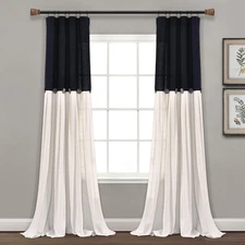Linen Button Window Curtain Panel, Single, 40" W X 95" L, Black & off White - Co