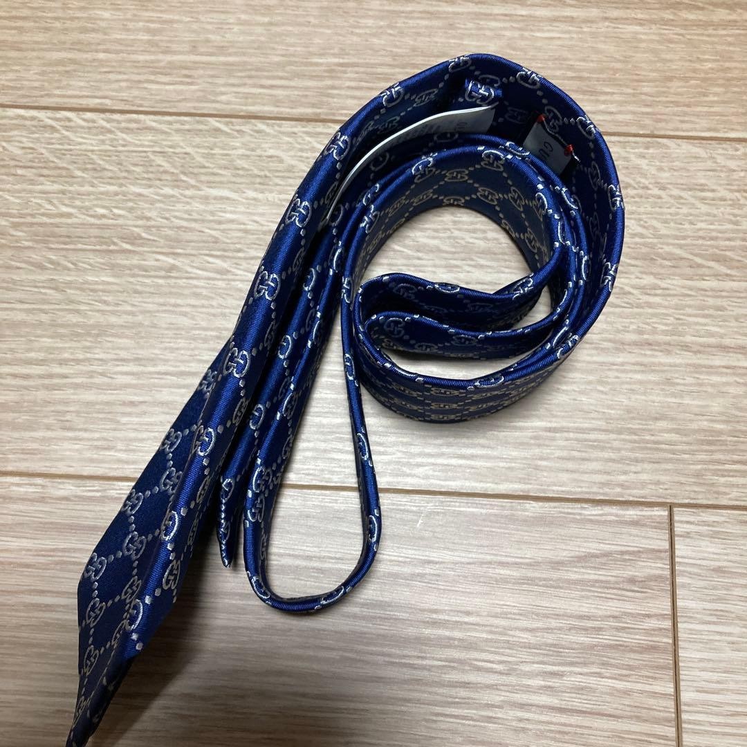 Gucci Silk Tie GG Pattern Interlocking Bee Navy U… - image 7