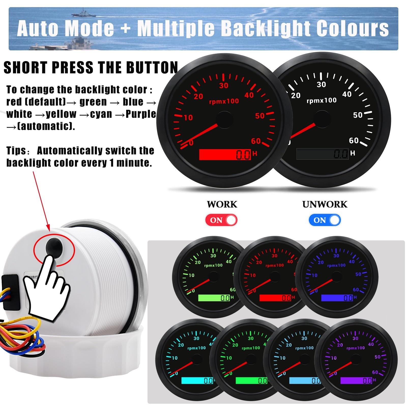 85MM RPM Tachometer Gauge 6000RPM Automotive Replacement Tachometers 0-6000 R...