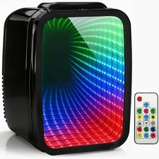 4L Mini Fridge with Mirror RGB Light Portable Tabletop Cooler Warmer AC/DC Black