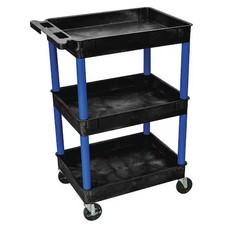 Utility Cart With Deep Lipped Plastic Shelves, 300 Lb Load Capacity, 3 Shelves,