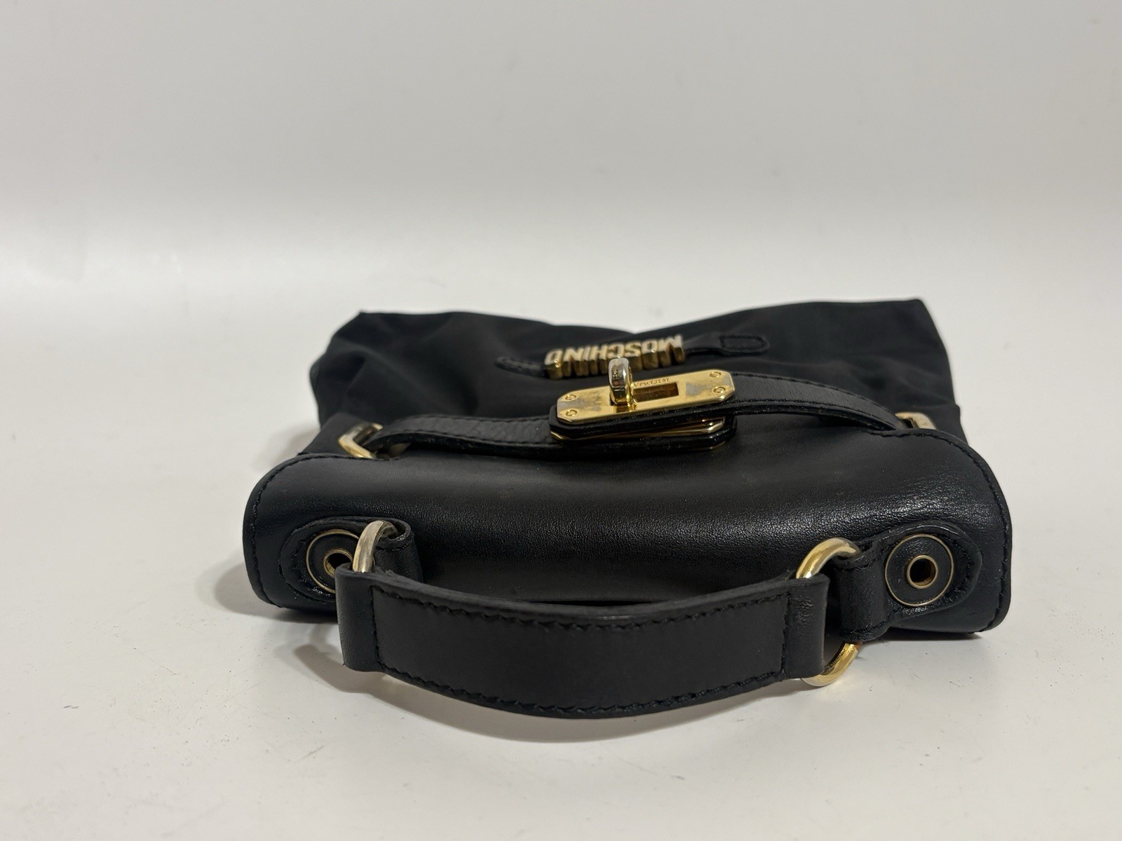 Vtg Moschino 90s Black Leather & Nylon Logo Mini Bag — image 7