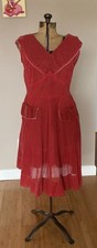 VTG RARE LARGER SIZE 1950s Red Swiss dot dress with pockets