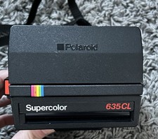 Vintage Polaroid Supercolor 635CL Camera Rainbow Stripe w/ Strap, Turns On