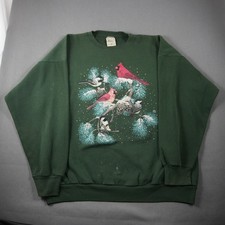 Vintage 1992 Cardinal Bird Snow Grandma Winter Graphic Sweatshirt XXL USA Grove