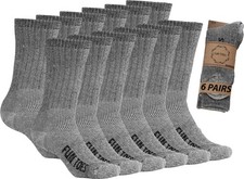 FUN TOES Men's Hiking Crew Merino Wool Socks 6 Pairs One Size, Black