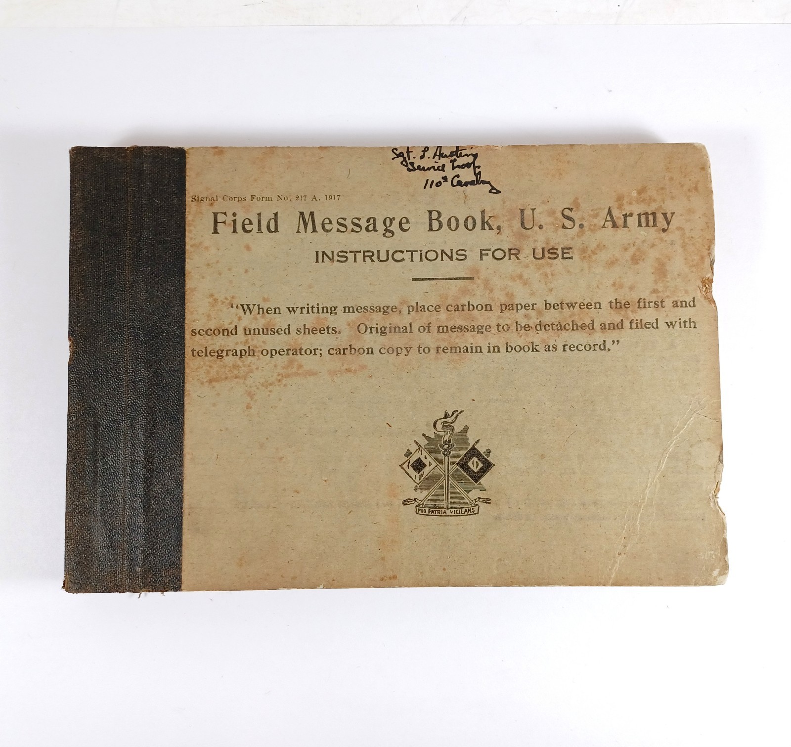 Antique 1917 U.S Army Signal Corps Field Message Book, Pages Unused 