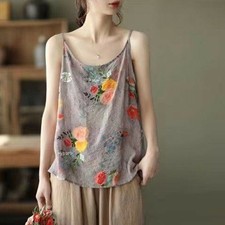 New Women Casual Loose Floral Vest Art Style Tank Tops Sleeveless T Shirt Blouse