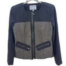 Classiques Entier Cropped Black Wool Blend Zipper Full Zip Blazer Jacket