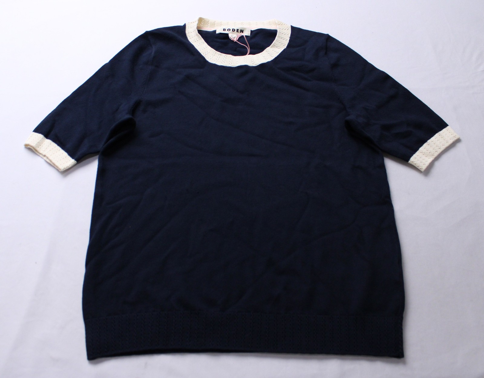 Boden Women's Short Sleeve Emilia Cotton Knit Crew T-Shirt SV3 Navy Small