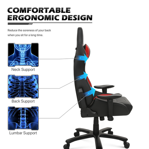 Red Leather[CARBON FIBER FABRIC]Ergonomic Game Racing Chair Swivel Computer Seat - Picture 7 of 14
