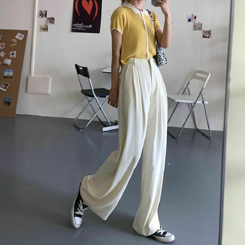 Casual Wide Leg Pants for Women's Korean High Waist Casual Trousers Wide Legs - Picture 3 of 14