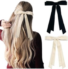 Velvet Hair Bows for Women Girls Black Cream White Hair Bow Holiday Velvet Bo...