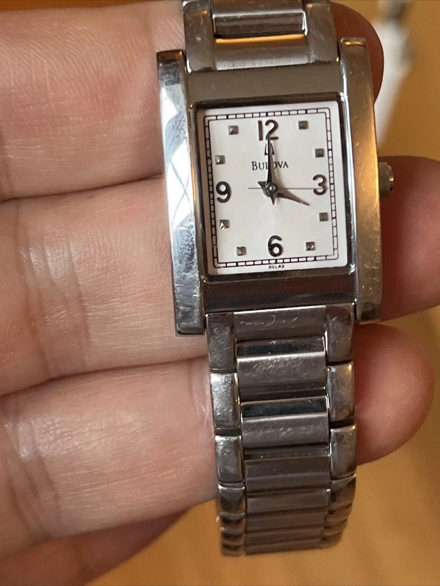 Bulova Tuning Fork A4 Tank Style stainless ladies watch white Tank Rectangular