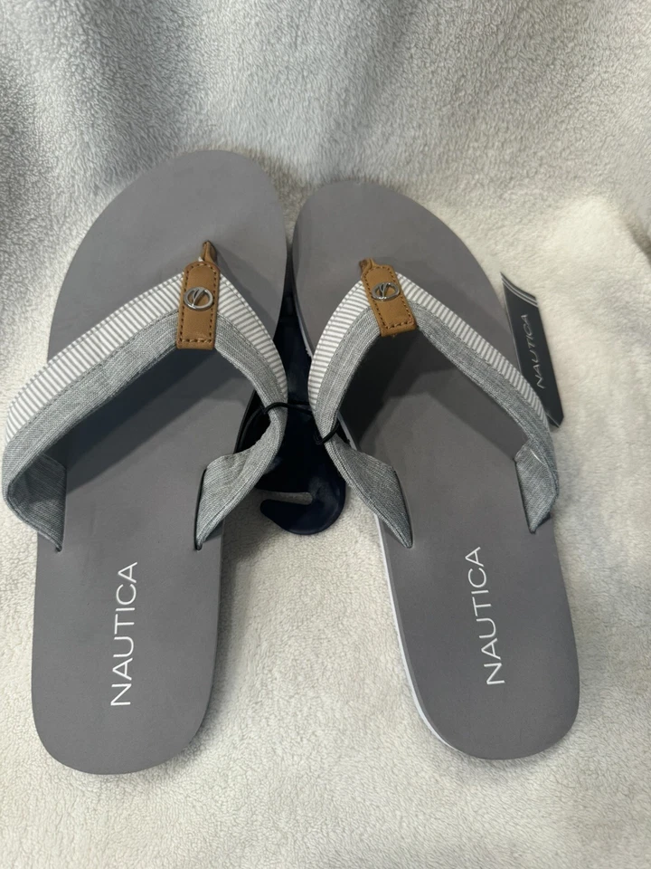 Женские сандалии-шлепанцы Nautica размер США 10 новые с ценниками серые в белую полоску - Изображение 3 из 4