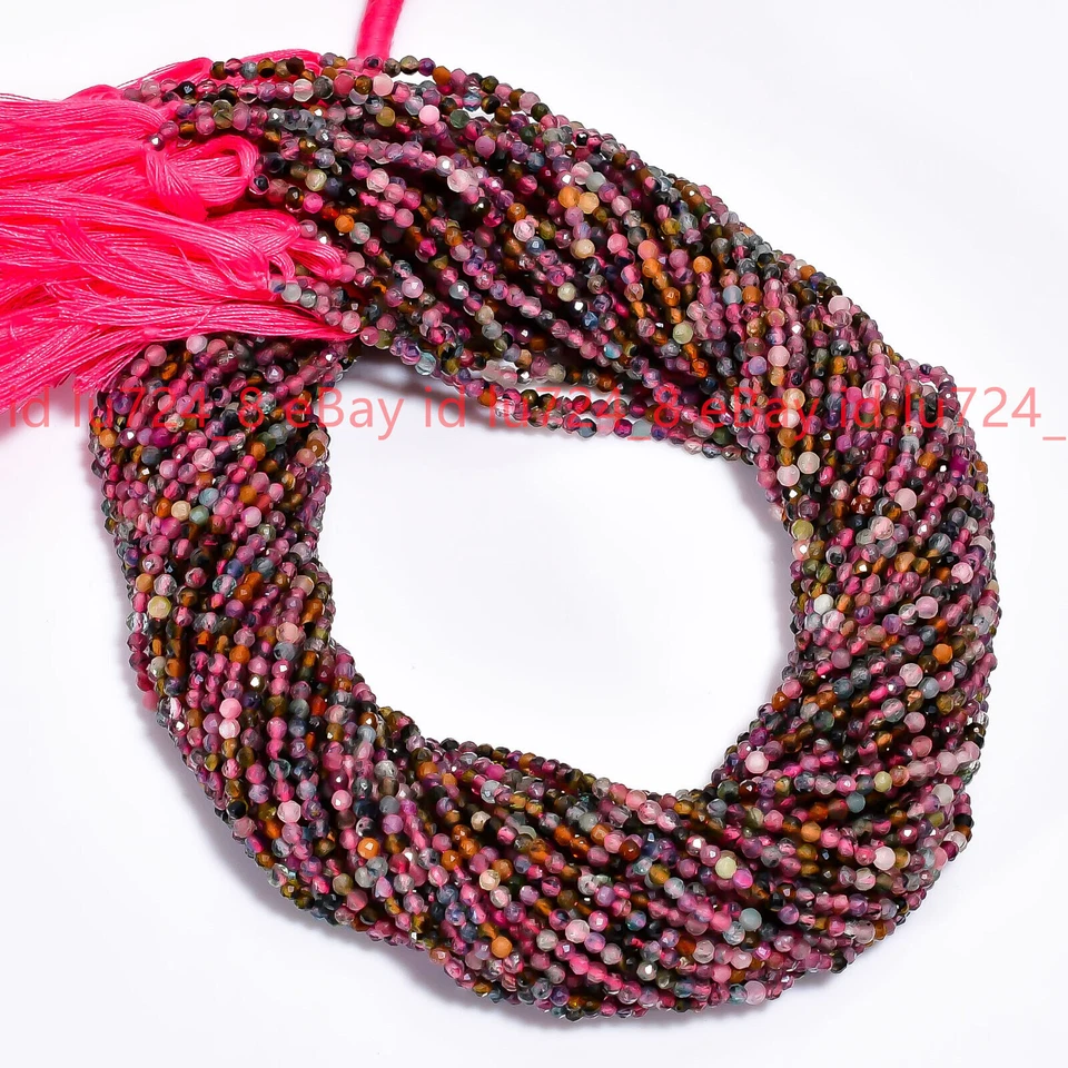 3X3mm Natural Multicolor Tourmaline Gemstone Round Faceted Beads 15 in/Strand - Image 2 of 4