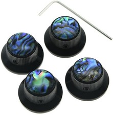 4 Pcs Abalone Top Guitar Bass Knobs Metal Knobs for Strat LP 6mm Shaft Pots BK