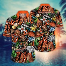 Cincinnati Football Team Bengalss Hawaiian Button Down Shirt Unisex Adults S-5XL