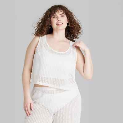 Wild Fable Women's Plus Size Openwork Swing Swim Cover Up Tank Top White 3X