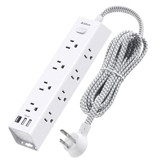 Desk Power Strip Surge/Overload Protector - Flat Plug, Power Strip, 12 5 FT