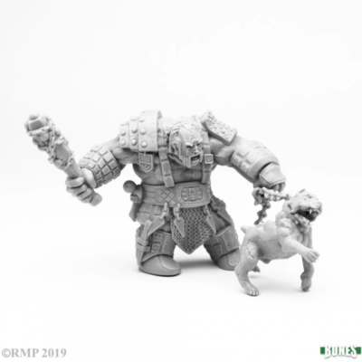 Reaper Bones: Fire Giant Huntsman & Hell Hound – Fantasy-Miniaturen Aus Grauem Kunststoff, Unbemalt