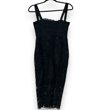 ZARA women's black cocktail dress lined zip back close sleeveless floral design