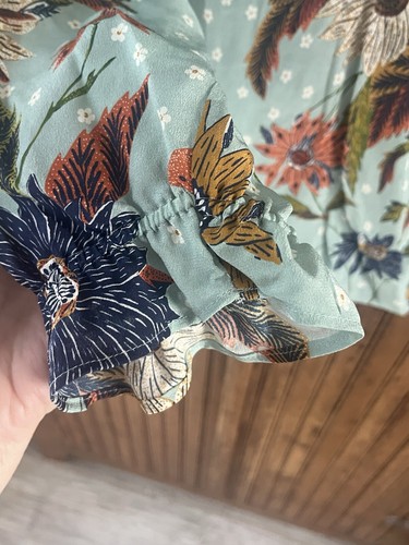 Spartina 449 Blouse Extra Large Josette Silk Blue Riverside Station Floral - Picture 4 of 8