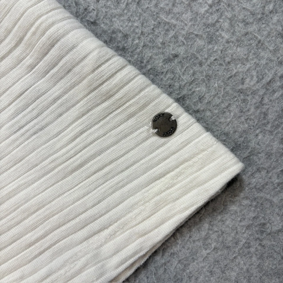 Camisa Roxy Mujer M Blanca Cuello en V Recortada Sudadera con Capucha Acanalada Costera Casa Playa Gimnasio Foto 3 de 4