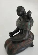 MCM Manuel Felguerez Style Woman & Child Black Pottery Sculpture AS IS 16"