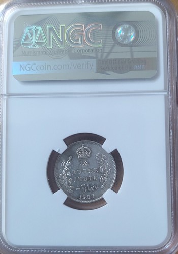 High Grade 1907(c) India 1/4 Rupee NGC MS 65 - Picture 2 of 4