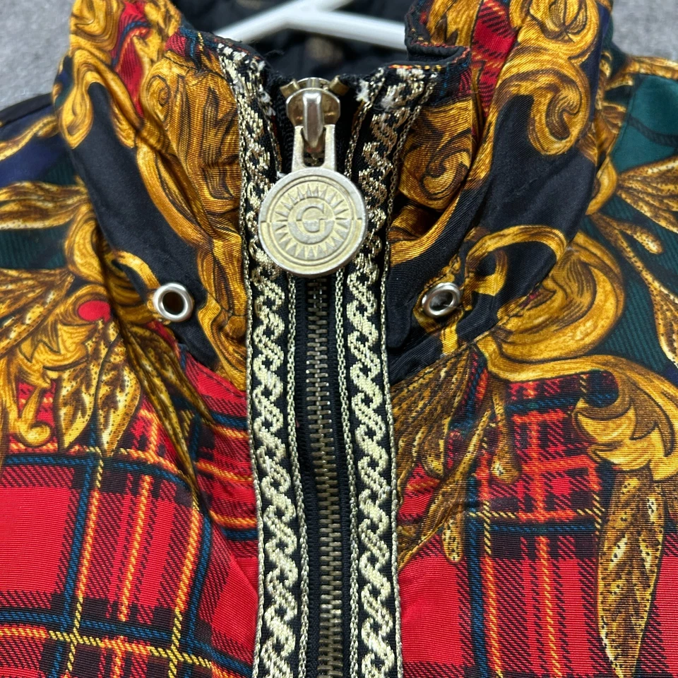 Chaqueta de plumón Gallery vintage para hombre L negra acolchada estampado real AOP ecuestre años 90 Foto 4 de 4