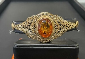 Authentic Gorgeous Gold Plated Sterling Silver Amber Toggle Clasp Bracelet 8.5" by BBJ