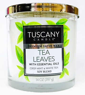 1 Tuscany Candle TEA LEAVES Premium Satin Wax 3-Wick Tumbler Large 14 oz