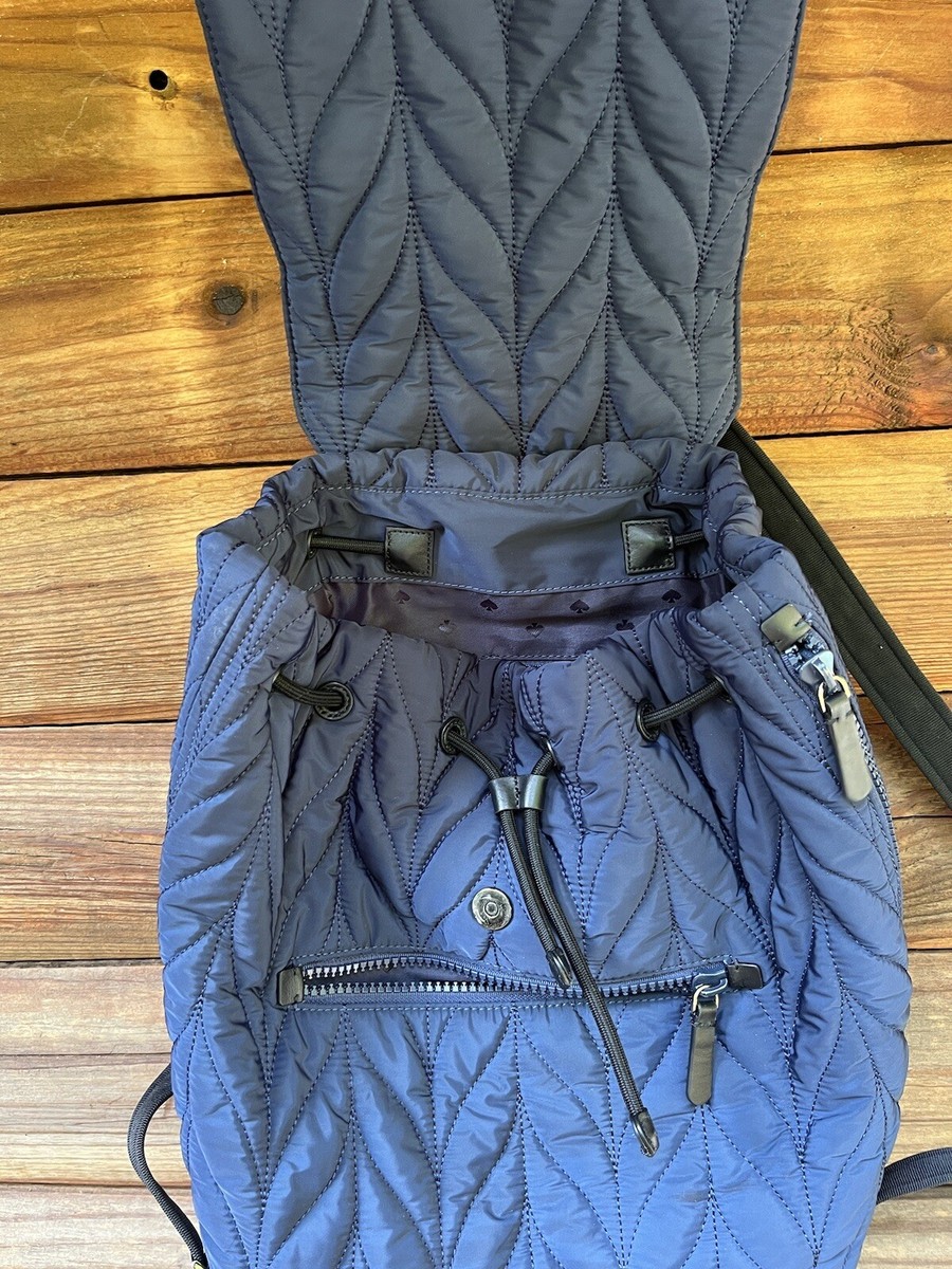 Kate Spade New York Ellie Blue Flap Quilted Nylon Backpack  display picture 2